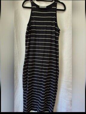 Athleta Black and White Striped Tank Midi Dress